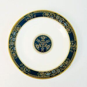 Royal Doulton Carlyle BREAD Plate Dark Teal Band Blue Floral Paisley Gold Trim